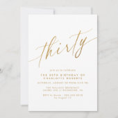 White & Gold Script | Einfaches Elegant 30. Geburt Einladung (Vorderseite)