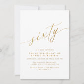 White & Gold Script | Einfaches Elegant 60. Geburt Einladung (Vorderseite)