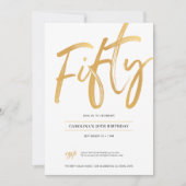 White Gold Script Einladung zum 50. Geburtstag (Vorderseite)