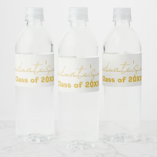 White  Gold Script Graduation Water Bottle Label  Wasserflaschenetikett (Flaschen)