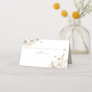 White Gold Silver Winter Florals Quinceañera Platzkarte