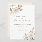 White Gold Silver Winter Florals Quinceañera Save The Date (Vorne/Hinten)