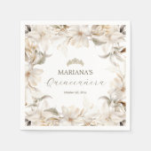 White Gold Silver Winter Florals Quinceañera Serviette (Vorderseite)