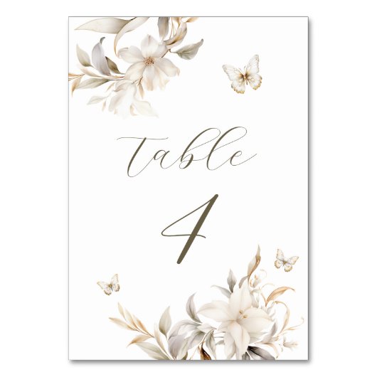 White Gold Silver Winter Florals Quinceañera Tischnummer (Vorderseite)