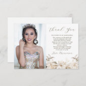 White Gold Silver Winter Foto Florals Quinceañera Dankeskarte (Vorne/Hinten)