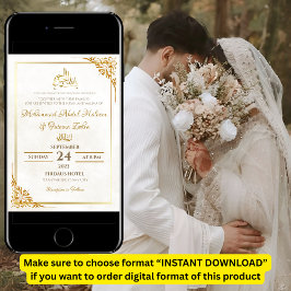 White Gold Simple Eleganto Modern Nikah Walima Einladung