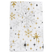 White & Gold Snowflake Sparkle Gift Bag – Elegant Mittlere Geschenktüte (Rückseite)