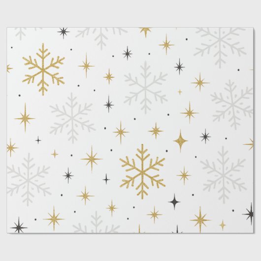 White & Gold Snowflake Sparkle Wrapping Paper Geschenkpapier (Flach)