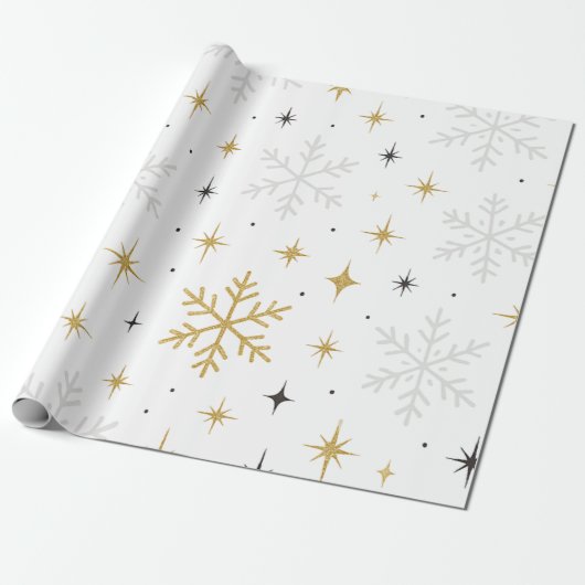 White & Gold Snowflake Sparkle Wrapping Paper Geschenkpapier (Ungerollt)