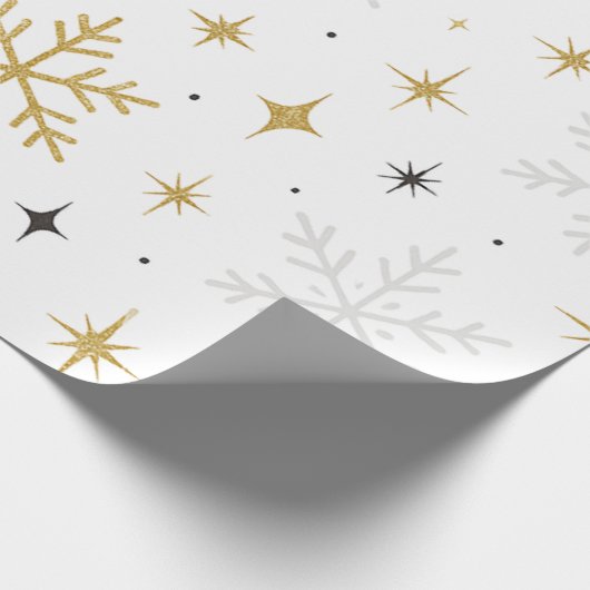 White & Gold Snowflake Sparkle Wrapping Paper Geschenkpapier (Ecke)