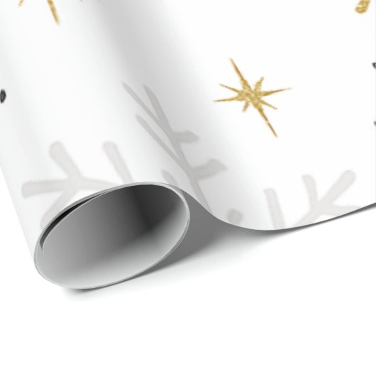 White & Gold Snowflake Sparkle Wrapping Paper Geschenkpapier (Rolleneckpunkt)