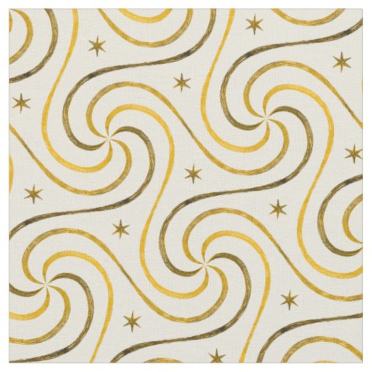 White Gold Spirals Stars Weihnachtsmuster Elegant Stoff (Nahaufnahme)