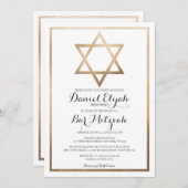 White Gold Star Border Bar Mitzvah Hebräischer Nam Einladung (Vorne/Hinten)