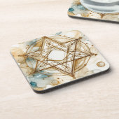White Gold Star Of David, Alcohol Ink Watercolor Getränkeuntersetzer (Linke Seite)