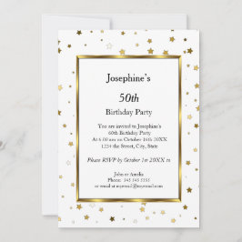 White Gold Stars 50. Geburtstagsparty Einladung