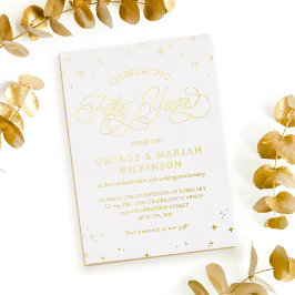 White Gold Stars 50. Hochzeitstag Folieneinladung