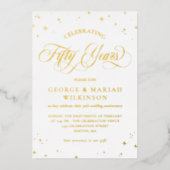 White Gold Stars 50. Hochzeitstag Folieneinladung (Vorderseite)