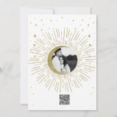 White Gold Stars Celestial Sunburst Foto Hochzeit Einladung (Rückseite)