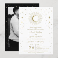 White & Gold Stars Celestial Sunburst Moon Wedding
