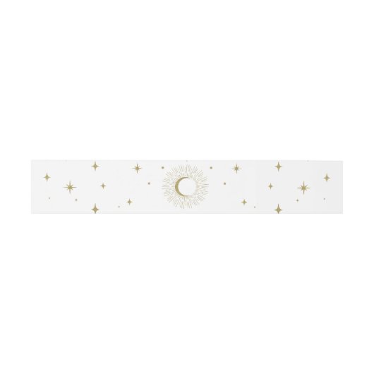 White & Gold Stars Celestial Sunburst Moon Wedding Einladungsbanderole (Flach)