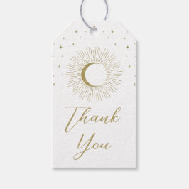 White & Gold Stars Celestial Sunburst Moon Wedding Geschenkanhänger