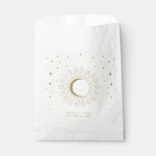 White & Gold Stars Celestial Sunburst Moon Wedding Geschenktütchen (Vorderseite)