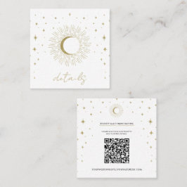 White & Gold Stars Celestial Sunburst Moon Wedding Quadratische Visitenkarte