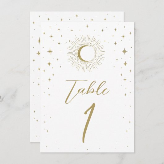 White Gold Stars Celestial Sunburst Tischnummer (Vorne/Hinten)
