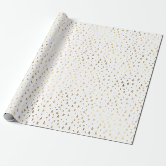 White Gold Stars Confetti Confetti Geschenkpapier (Ungerollt)