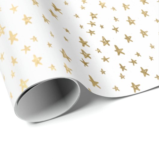 White Gold Stars Confetti Confetti Geschenkpapier (Rolleneckpunkt)