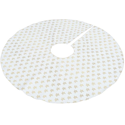 White Gold Stars Shine Bright Polyester Weihnachtsbaumdecke (Schrägansicht)