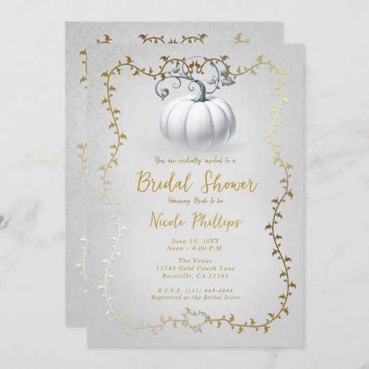 White & Gold Storybook White Pumpkin Brautparty Einladung (Vorne/Hinten)