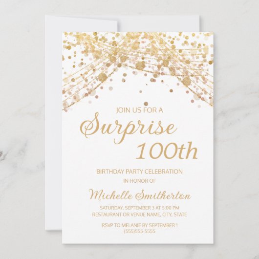 White Gold String Lights Überraschung 100. Geburts Einladung (Vorderseite)