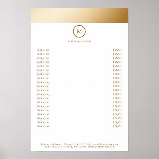 White Gold Stripe Monogramm Circle Price list Poster (Vorne)