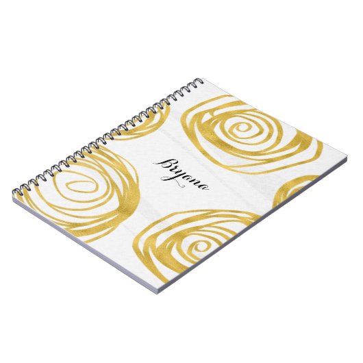 White & Gold Swirl Roses Modern Journal Notebook Notizblock (Linke Seite)