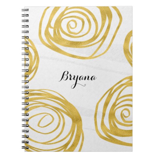 White & Gold Swirl Roses Modern Journal Notebook Notizblock (Vorderseite)