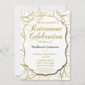 White Gold Swirl Ruhestand Einladung Elegant (Vorderseite)