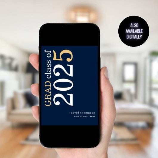 White Gold Text 2025 Navy Blue Abschluss Ankündigung