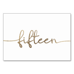 White Gold Text Nummer Fünfzehn 15 Hochzeit  Tischnummer