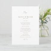 White Gold Text Wedding Menu Einladung (Stehend Vorderseite)