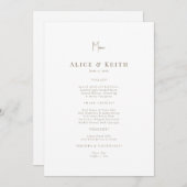 White Gold Text Wedding Menu Einladung (Vorne/Hinten)