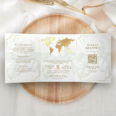 White Gold Tropical Destination World Map Wedding Dreifach Gefaltete Einladung
