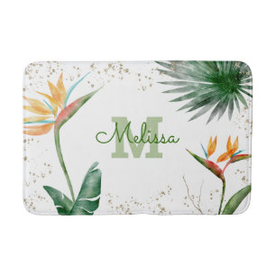 White Gold Tropical Floral Folies Monogram Script Badematte