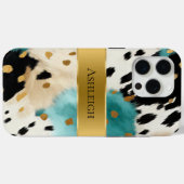 White Gold Türkise Black Cowhide Name Case-Mate iPhone Hülle (Rückseite (Horizontal))