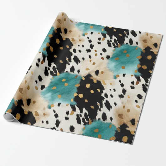 White Gold Türkise Black Cowhide Name Geschenkpapier (Ungerollt)