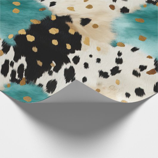 White Gold Türkise Black Cowhide Name Geschenkpapier (Ecke)