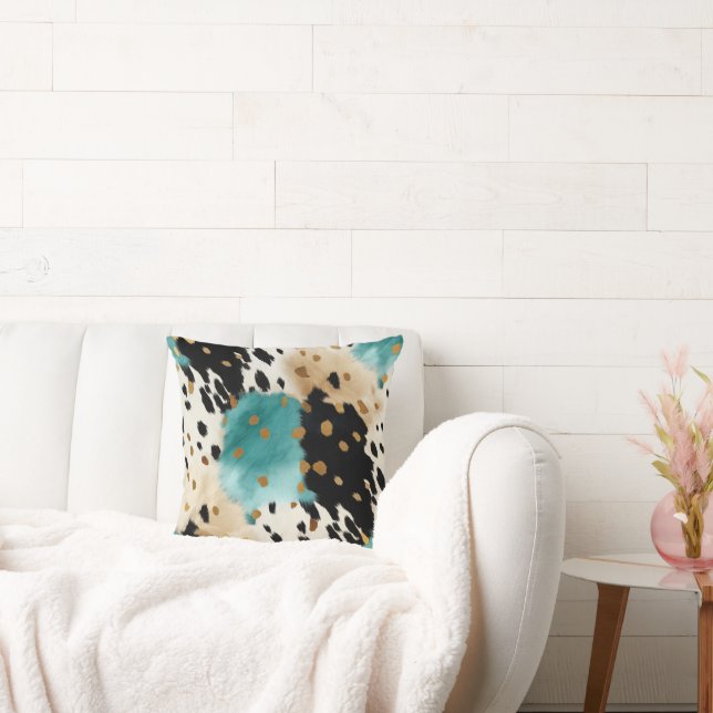 White Gold Türkise Black Cowhide Name Kissen (Liege)