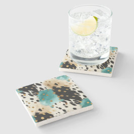 White Gold Türkise Black Cowhide Name Steinuntersetzer