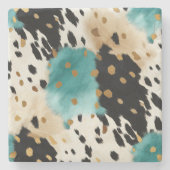 White Gold Türkise Black Cowhide Name Steinuntersetzer (Vorderseite)