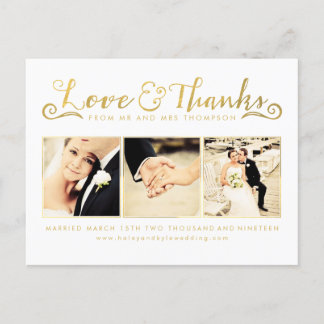 White Gold Vielen Dank Script Typografy Foto Postkarte